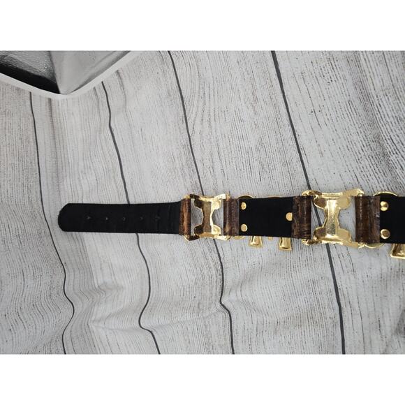 VTG CROCO EMBOSSED LEATHER GOLD Thai ELEPHANTS WAIST BELT Size Small/med main image 13